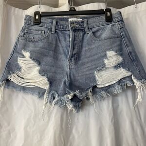 CELLO Women Distressed Denim Frayed Cutoff Jean Shorts Sz M Light Wash